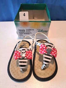Disney Baby Größe 4 Minnie Mouse Sandale schwarz & weiß gestreift rosa gepunktet Schleife - Bild 1 von 6