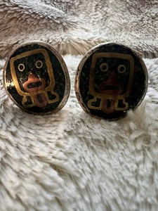 Nestor Taxco Mixed Metal Cuff Links Mexico 925 Silver Modernist Inlay Vtg - Picture 1 of 10