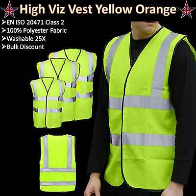 Hi Vis Vest Yellow Orange High Viz Visibility Waistcoat Safety Work EN ISO 20471 • 20.99£