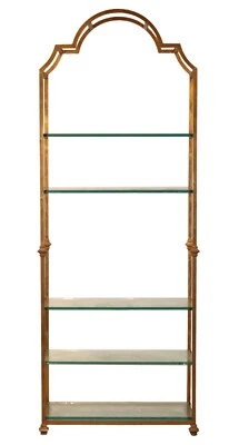 Etagere italiano neoclásico de hierro dorado de mediados del siglo XX con estantes de vidrio Foto 1 de 4