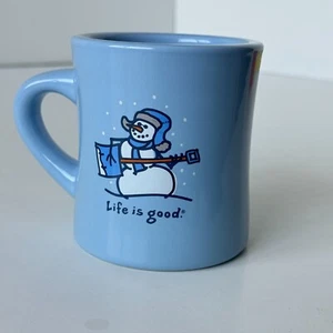 Life Is Good Blue Snowman Mug - Do What You Like Like What You Do Holiday Coffee - Picture 1 of 6