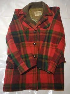 Vintage PIONEER WEAR Wool Jacket Red Christmas Plaid Barn Chore Coat Western USA - Picture 1 of 8