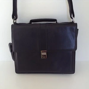 Lodis Designer Black Genuine Leather Briefcase Bag Computer Laptop Shoulder Bag - Picture 1 of 12