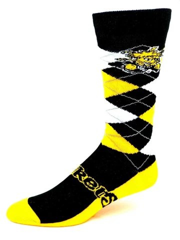 Wichita State Shockers Black & Gold Argyle Crew Socks Cover