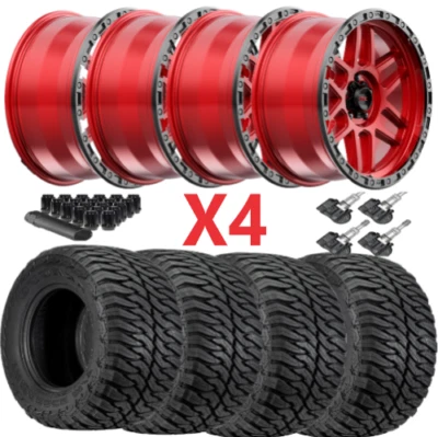 17 KMC KM544 CANDY RED BLACK LIP WHEELS TIRES 35125017 FITS FORD F-150 F150 - Image 1 of 4