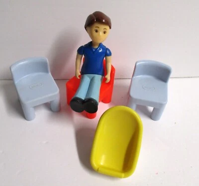 Little Tikes Dollhouse Blue Chairs Workbench Chair Man Dad Doll Baby Seat Lot - Image 1 of 3