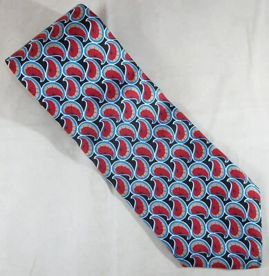 HATHAWAY Black, Blue, Red Paisley Check Silk Neck Tie 57" Long x 4" Wide (E856) - Image 1 of 3