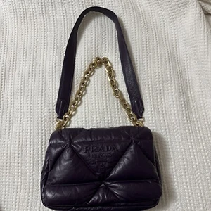 Prada Logo Chain Handbag 2Way Shoulder Bag Quilted Nappa Leather Purple - Picture 1 of 16