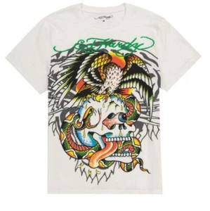 ED HARDY T-Shirt Men's Graphic Tattoo White Eagle Skull Snake - Picture 1 of 3