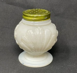Vintage 1950's Milk Glass Salt Pepper Shaker Seashell Pattern Metal Cap 3" - Picture 1 of 5