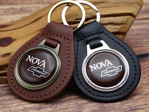 NEW RARE VINTAGE 1970s CHEVY NOVA CHEVROLET CAR Leather Key Chain Ring Fob NOS - Foto 1 di 7