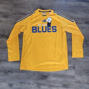 Adidas St Louis Blue Long Sleeve Tee Mens Yellow Medium Active Sports T-shirt - Picture 1 of 5