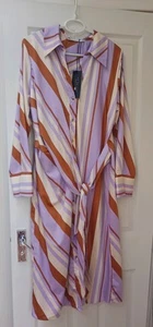 BNWT Size 18 F&F FW Bridge Button Front Stripe Wrap Dress Long Sleeved - Picture 1 of 11