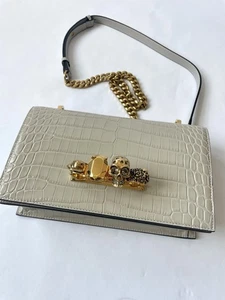 Alexander Mcqueen jewelled satchel small crocodile-effect leather cross-body bag - Picture 1 of 16