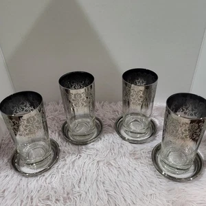 Vintage Silver Fade Vitreon Queens Lusterware High Ball Glasses, Coasters, Caddy - Picture 1 of 11