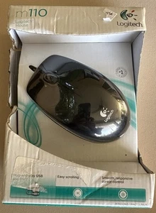 Logitech M110 Full Size Mouse Black Wired Brand New & Sealed Plug & Play Smooth - Picture 1 of 4