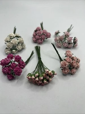 NEW: Handmade Paper Roses- Light & Dark Pink, Vanilla & Pink; Craft Project - Image 1 of 4