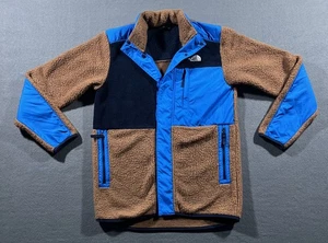 The North Face Mixed Media Full Zip Fleece Jacket Boys XL Brown Blue Gorp Hooded - Picture 1 of 17