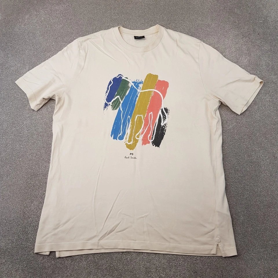 Camiseta Paul Smith Para Hombres XL Crema Rayas Cebra Informal Mod Algodón Pesado PS Foto 1 de 4