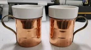 Juego de 2 tazas de café de cobre con mango de latón con inserción de cerámica B6 - Imagen 1 de 3