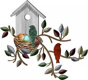 Birds Wall Metal Decor for Outdoor Art Hanging Metal Tree with Birdhouse for Liv - Picture 1 of 12