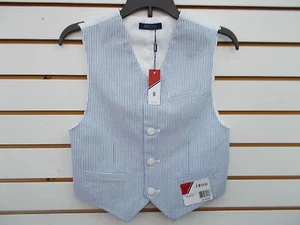 Boys IZOD $36 Plaid or Med Blue & White Striped Vest Size 8 - 14/16 - Picture 1 of 7
