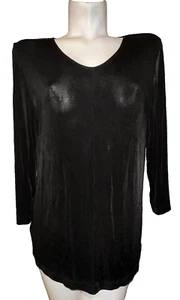 New CITIKNITS Top Women's Sz M Black Stretch V-Neck 3/4 Slv Blouse 2-Way Shirt - Picture 1 of 6
