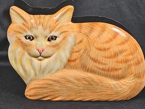 Vintage 1990er Orange Tabby Katze Briefhalter oder Serviettenständer, lackiertes Holz - Bild 1 von 9