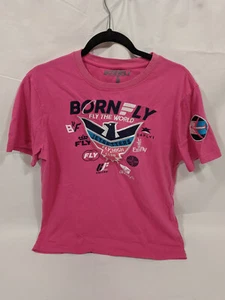 BornFly Fly The World Men's/Woman's Chenille Embroidery Pink T-Shirt Size Large - Picture 1 of 6