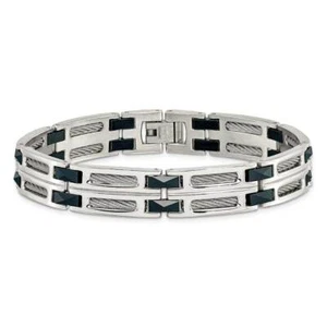 Stainless Steel Polished with Blue Ceramic 8.75" Bracelet 8.75" - Picture 1 of 3