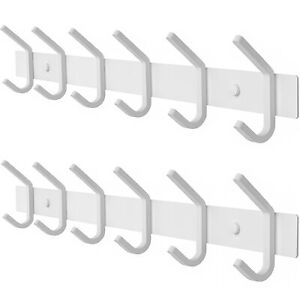 White Coat Rack Wall Mount with 6 Double Hooks for Hanging Towel, Bag, Hat, K...