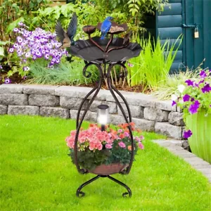 Solar Bird Bath Standing Pedestal Birdbath Feeder Combo Flower Planter Garden - Picture 1 of 10
