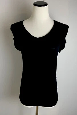 Newport News Mujer Negro Manga Corta Cuello Redondo Acanalado Pullover Camiseta Talla S Foto 1 de 4