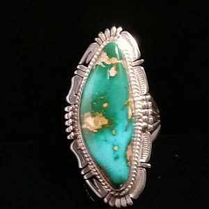 Size 10 Navajo Signed Natural Royston Turquoise Sterling Ring By Bennie Ration - Picture 1 of 12