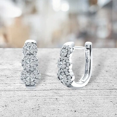 Brincos de argola halo de safira branca genuína em prata esterlina maciça - 2 ct. - Imagem 1 de 2