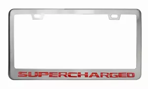 Red 3D Supercharged Emblem Chrome Stainless License Plate Frame Rust Free - Picture 1 of 1