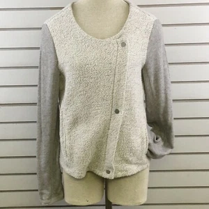 Womens M Anne Taylor Loft Cardigan Sweater Knit Gray Cream Asymmetrical Zipper - Picture 1 of 9