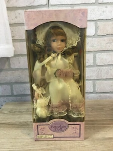 Vintage Collectible Porcelain Doll, Purple and White Dress, 12" New In Box - Picture 1 of 5