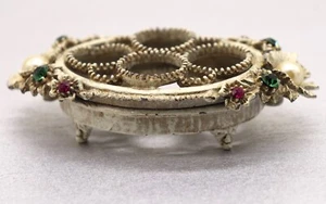 Porta rossetto vintage FLORENZA rana fiore? Strass scatola smaltata piedi - Foto 1 di 8