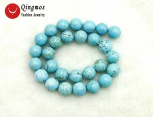 "Cuentas sueltas redondas naturales azul turquesa de 14-15 mm para fabricación de joyas hebra 15" - Imagen 1 de 2
