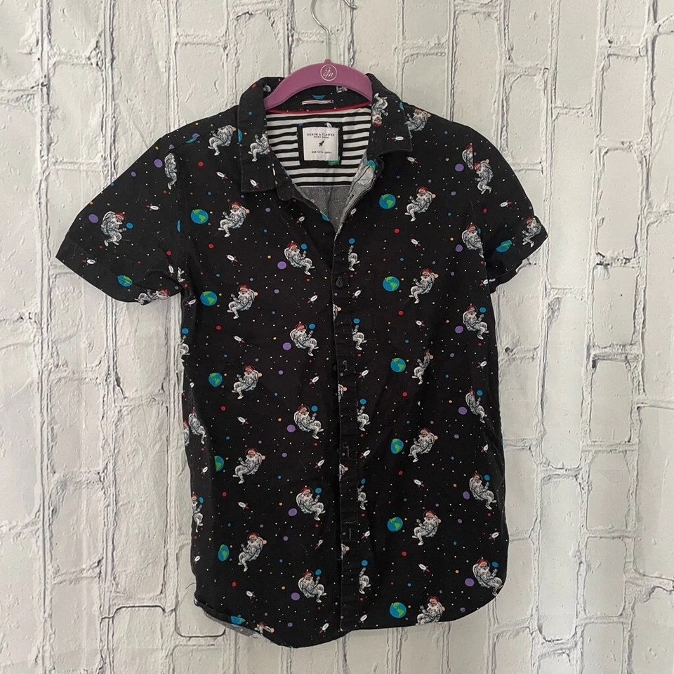 Denim & Flower boy’s outer space Santa Button Down Shirt - Image 1 of 4