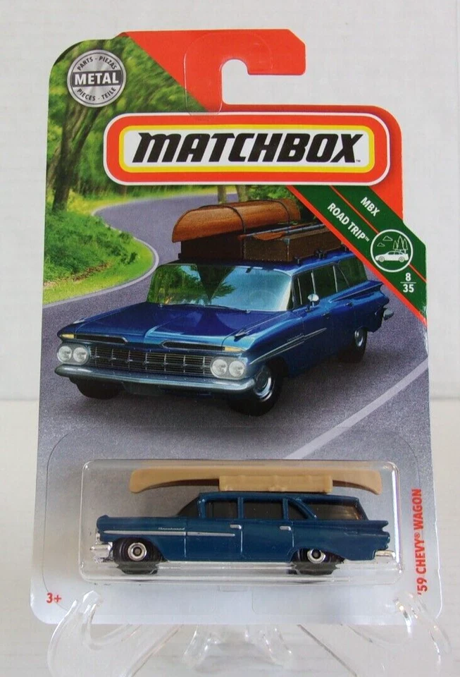 Brand New Matchbox '59 Chevy Wagon 8/35 MBX Road Trip Blue with Canoe - Image 1 of 1