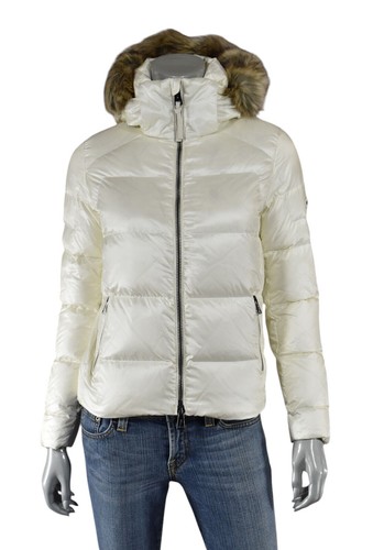 OFF WHITE Polo donna Ralph Lauren bianco sporco pelliccia piumino cappuccio puffer jacket XS nuova