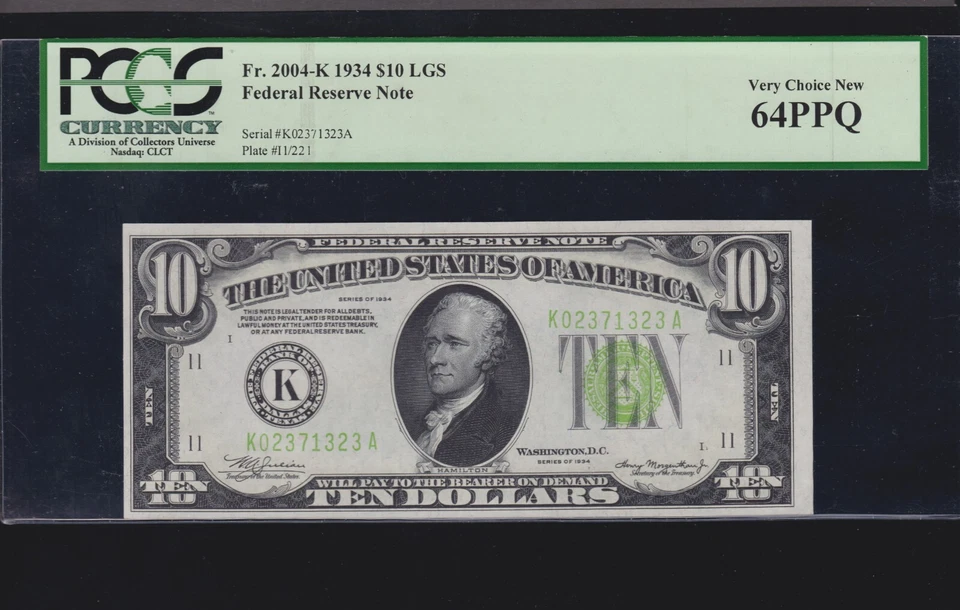US 1934 $10 FRN Dallas FR 2004-K LGS PCGS 64 PPQ V Ch CU (323) - Image 1 of 2