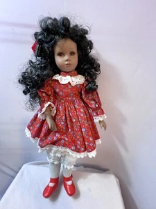Porcelain Doll Vintage Light Brown Skin Tone Brown Eyes 15” Black Hair 2D - Picture 1 of 9