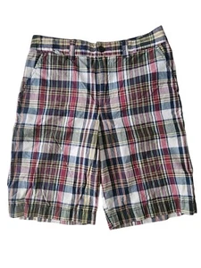 Polo Ralph Lauren Boy Shorts Size 14 Red Blue Madras Plaid Cotton Bermuda Preppy - Picture 1 of 17