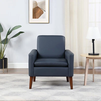 Синее современное кресло-акцент из искусственной кожи с мягкими подлокотниками одинарный диван кресло - Изображение 1 из 4