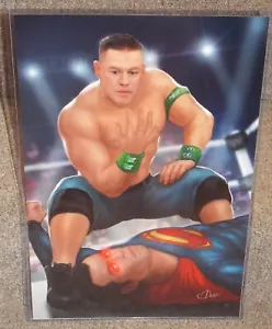 John Cena vs Superman Glossy Art Print 11 x 17 In Hard Plastic Sleeve - Picture 1 of 1