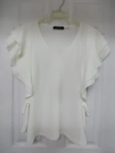 IVANKA TRUMP 'Georgia peach' Crinkle Knit Ruff sleeves Tie Cream Top Small - Picture 1 of 8