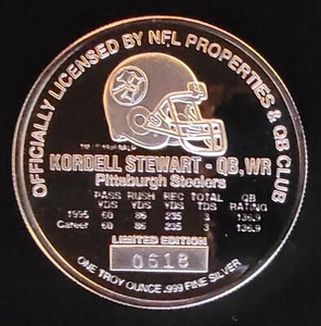 Pittsburgh Steelers Kordell Stewart QB NFL-999 Silver 1 Oz Ounce Art Round Coin - Picture 1 of 2